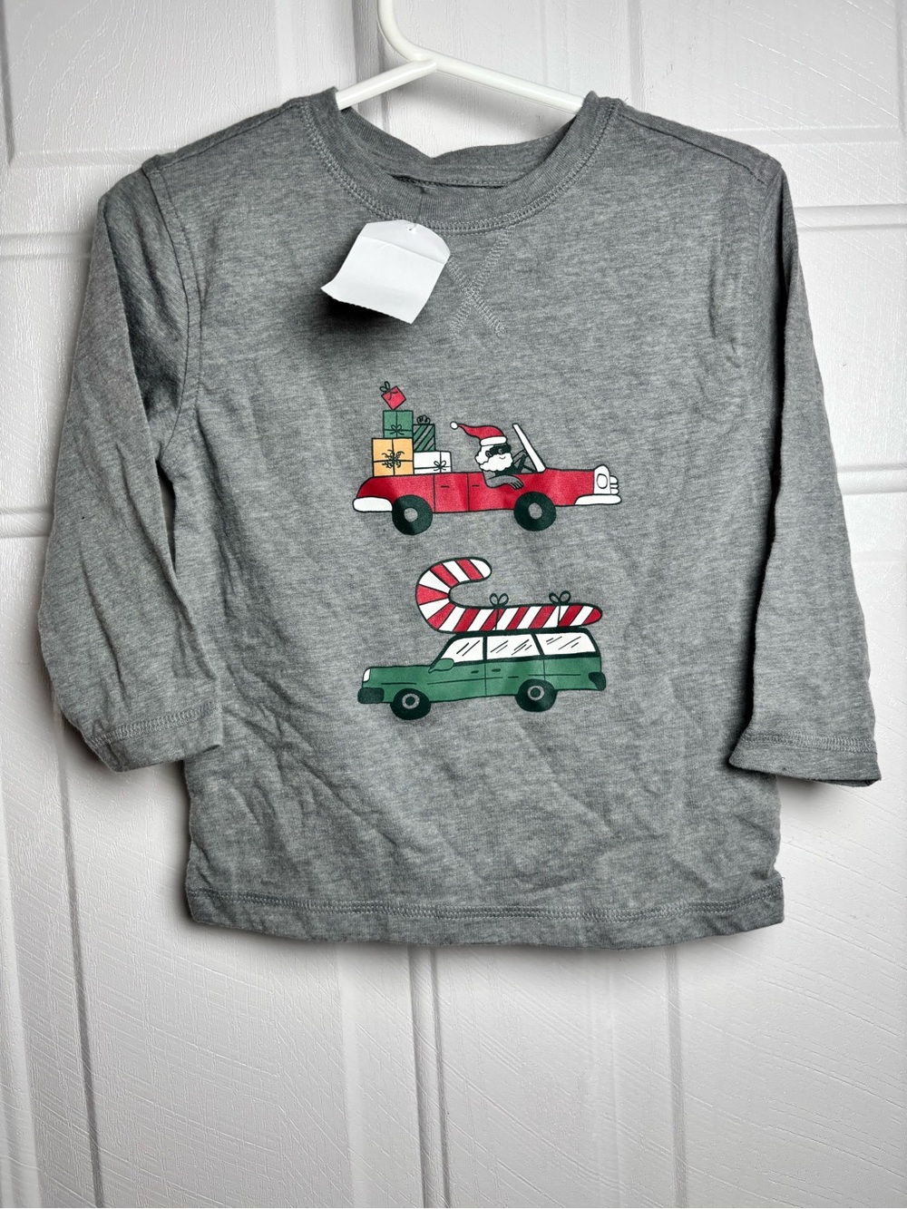 Cat & Jack Gray Long Sleeve Holiday Graphic Shirt with Red & Green Cars